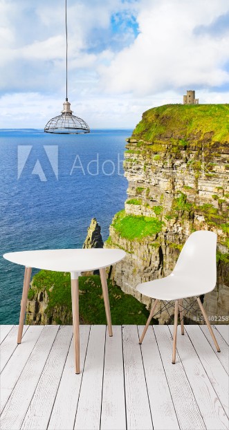 Picture of Cliffs of Moher and OBriens tower west coast of Ireland County Clare at wild atlantic ocean